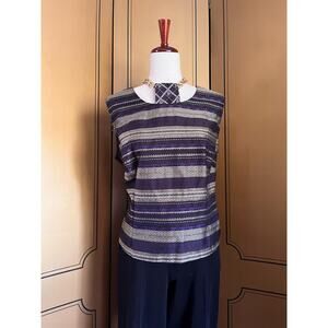 Vintage brocade top in purple and gold, size L